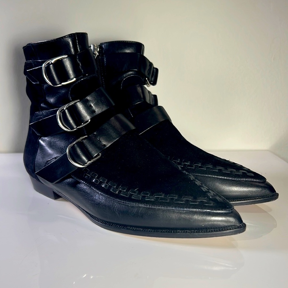 Isabel Marant Black Leather & Suede Pointed Toe Boots w/Buckles Size 39 US 8.5